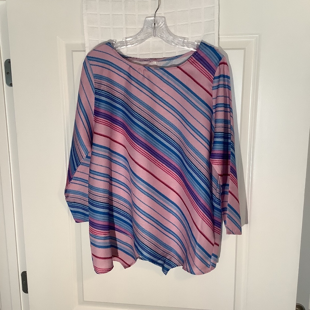 Ladies Long Sleeve Pullover Top Pink/ Blue Size L